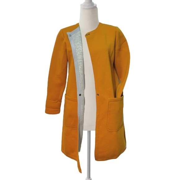 Avec Les Filles Large Orange Long Sleeve Button Crew Retro Coat Mod Box Jacket L - Picture 1 of 8
